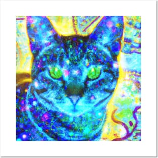 Blue Kitty Cat Batik Design Posters and Art